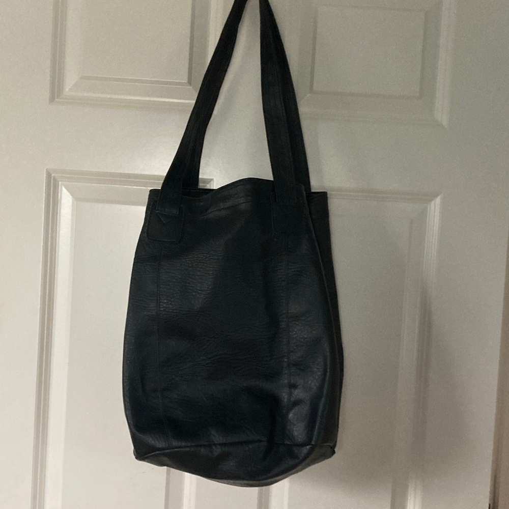 Vintage Holiday Fair Black Faux Leather Tote Bag